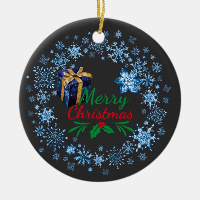 Frohe Weihnachts Typografie Retro Text Keramik Ornament (Vorne)