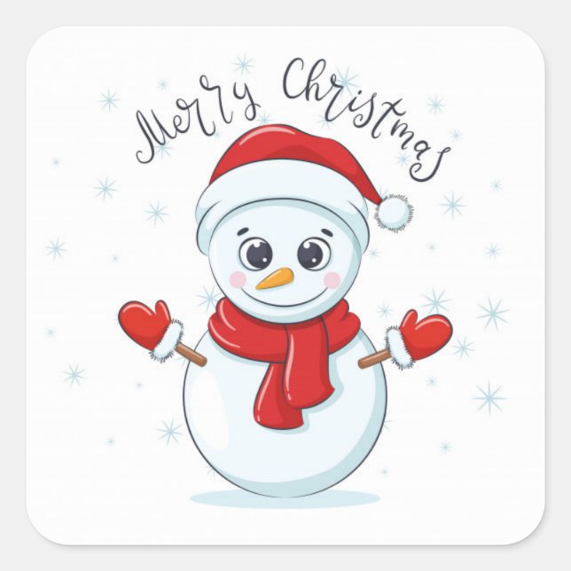 Frohe Weihnachts Typografie Snowman Holiday Festiv Quadratischer Aufkleber (Vorderseite)