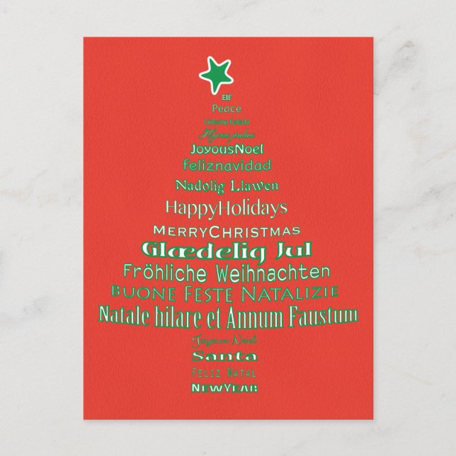 Frohe Weihnachts Typografie-Sprachbaum Postkarte (Vorderseite)