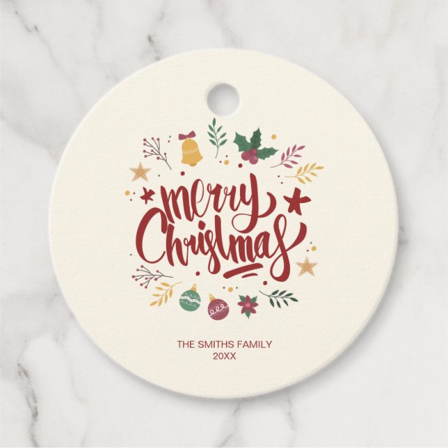 Frohe Weihnachts Typografie Text Geschenketiketten Geschenkanhänger (Vorderseite)