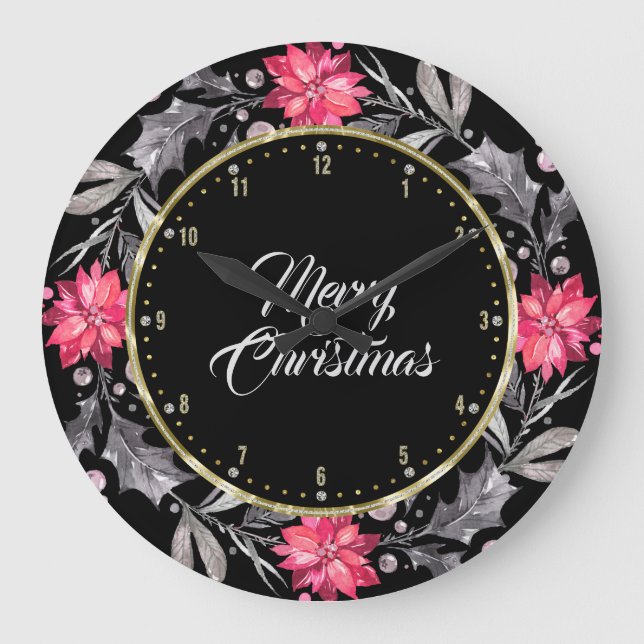 Frohe Weihnachts-Typografie & Weihnachtsfeier Große Wanduhr (Vorderseite)