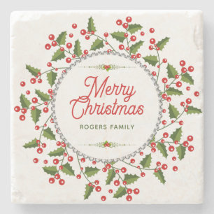 Frohe Weihnachts-Typografie & Weihnachtsfeier Steinuntersetzer