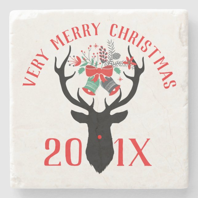 Frohe Weihnachts-Typografie Weihnachtsglocken & Hi Steinuntersetzer (Vorderseite)