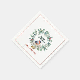 Frohe Weihnachts Typografie Wreath & Red Robin Serviette