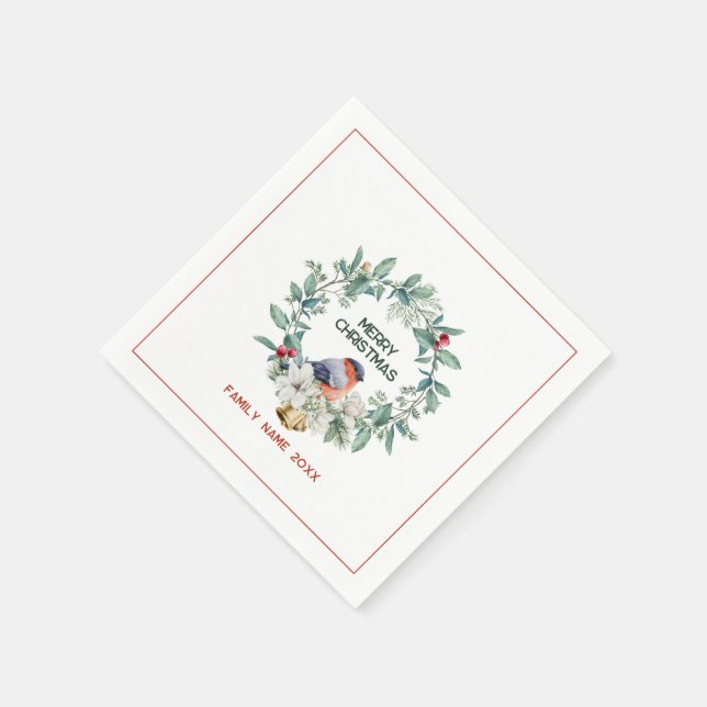 Frohe Weihnachts Typografie Wreath & Red Robin Serviette (Ecke)