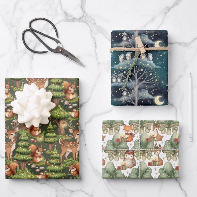 Frohe Weihnachts verzauberte Forrest Wrapping Pape Geschenkpapier Set (Vorderseite)