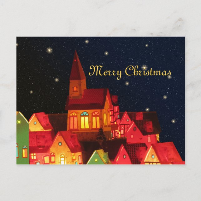 Frohe Weihnachts-Village Post Card Feiertagspostkarte (Vorderseite)