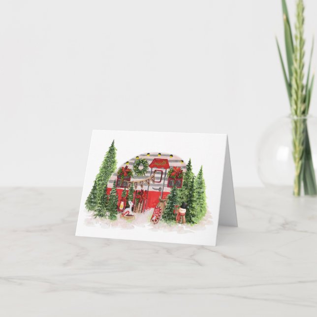 Frohe Weihnachts-Vintag-Camper im Wald Karte (Vorderseite)