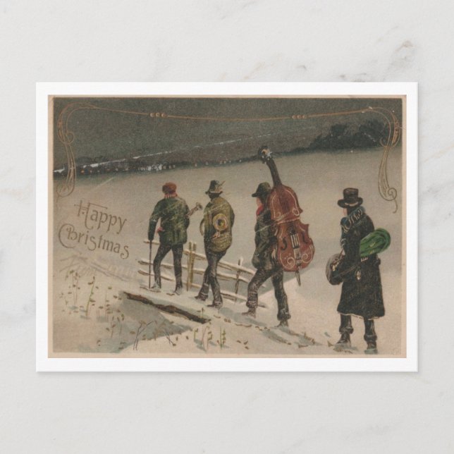 Frohe Weihnachts-Vintage Band mit Instrumenten Postkarte (Vorderseite)