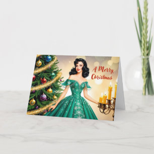 Frohe Weihnachts Vintage Dame mit Kerzen Feiertagskarte