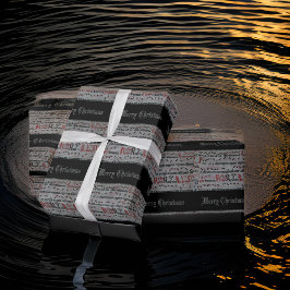 Frohe Weihnachts Vintage Noten Grau Black Geschenkpapier