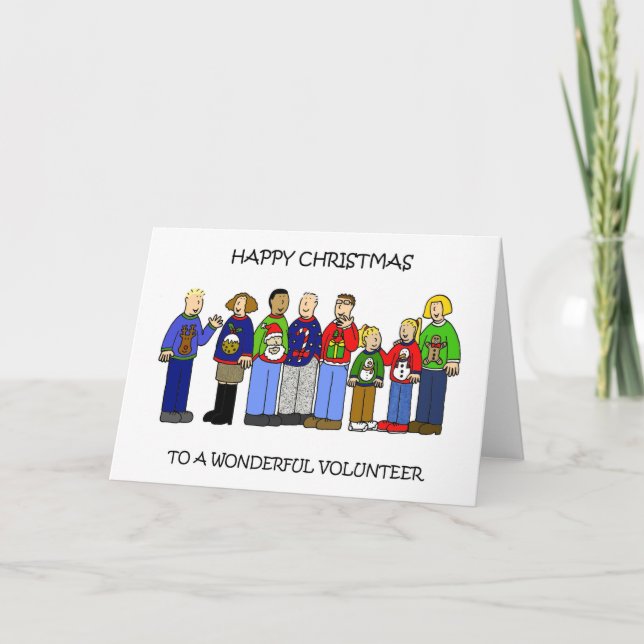 Frohe Weihnachts-Volunteer Cartoon Group Karte (Vorderseite)