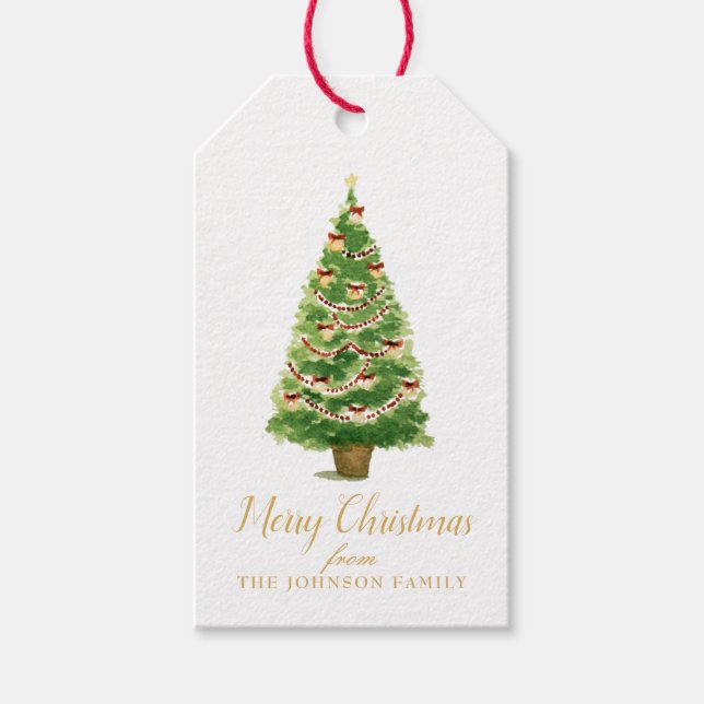 Frohe Weihnachts Wasserfarbe gegossener Baum mit B Geschenkanhänger (Vorderseite)