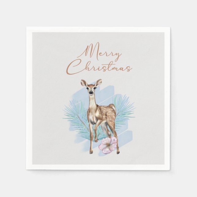 Frohe Weihnachts Wasserfarbe Hirschpapier Napkin Serviette (Vorderseite)