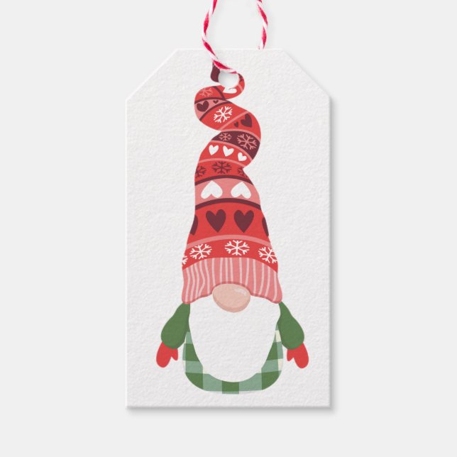 Frohe Weihnachts Wasserfarbe Niedlich Gnome Elf Geschenkanhänger (Vorderseite)