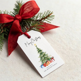 Frohe Weihnachts Wasserfarbe Weihnachtsbaum-Karte Geschenkanhänger