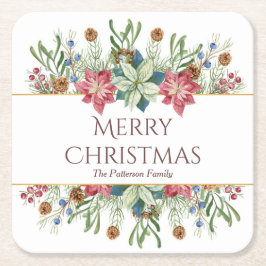 Frohe Weihnachts Wasserfarbe Winter Blume Name Rechteckiger Pappuntersetzer