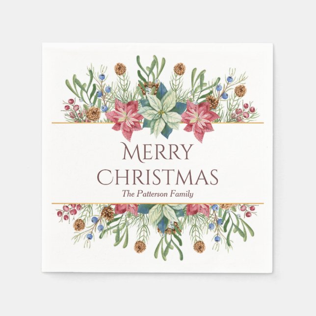 Frohe Weihnachts Wasserfarbe Winter Blume Name Serviette (Vorderseite)
