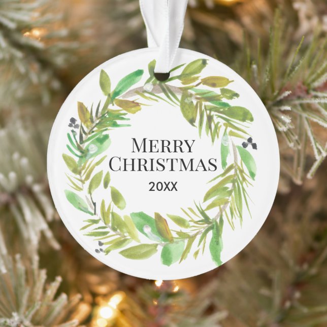 Frohe Weihnachts Wasserfarbenkranz Foto Ornament (Baum)