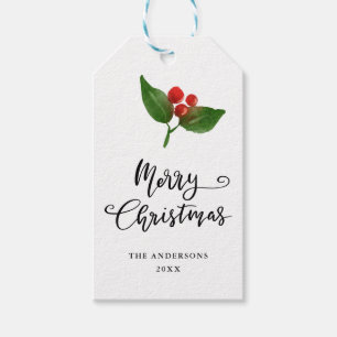 Frohe Weihnachts Watercolor Holly Holiday Script Geschenkanhänger