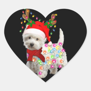 Frohe Weihnachts-Weihnachten-Westie-Hunde-Rentier- Herz-Aufkleber