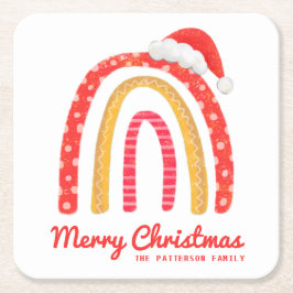 Frohe Weihnachts-Weihnachtsmannmütze Rainbow Perso Rechteckiger Pappuntersetzer