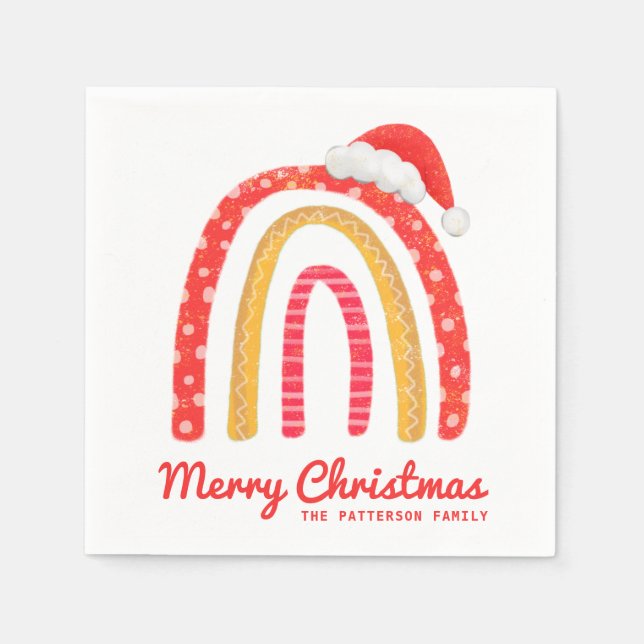 Frohe Weihnachts-Weihnachtsmannmütze Rainbow Perso Serviette (Vorderseite)