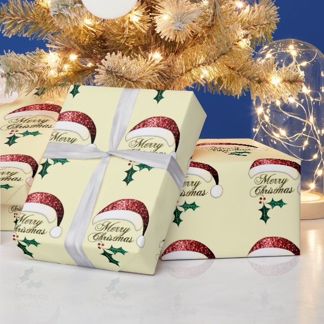 Frohe Weihnachts-Weihnachtsmannmütze Red Gold Gree Geschenkpapier (Feiertage)