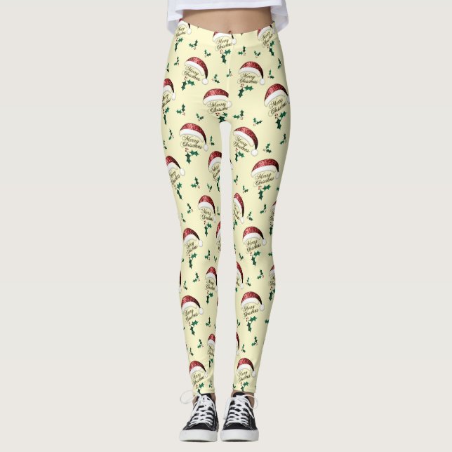 Frohe Weihnachts-Weihnachtsmannmütze Red Gold Gree Leggings (Vorderseite)