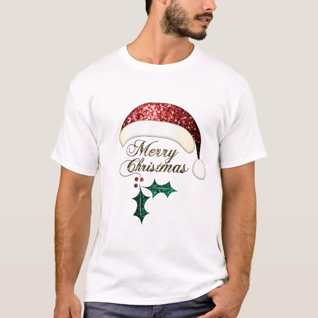 Frohe Weihnachts-Weihnachtsmannmütze Red Gold Gree T-Shirt (Vorderseite)