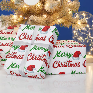 Frohe Weihnachts-Weihnachtsmannmütze Rot-Grün-Skri Geschenkpapier