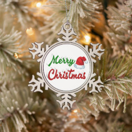 Frohe Weihnachts-Weihnachtsmannmütze Rot-Grün-Skri Schneeflocken Zinn-Ornament