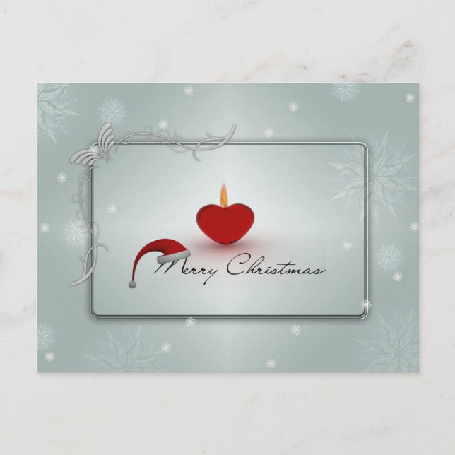 Frohe Weihnachts-Weihnachtsmannmütze und Kerze Postkarte (Vorderseite)