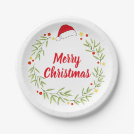 Frohe Weihnachts-Weihnachtsmannmütze Wreath Party Pappteller