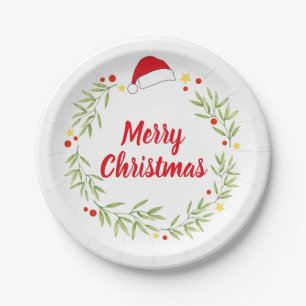 Frohe Weihnachts-Weihnachtsmannmütze Wreath Party Pappteller