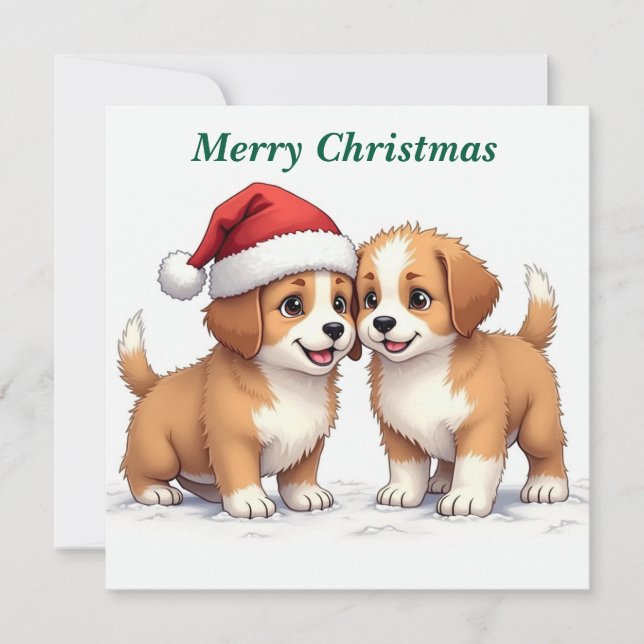 Frohe Weihnachts Welpen Weihnachtskarte (Vorderseite)
