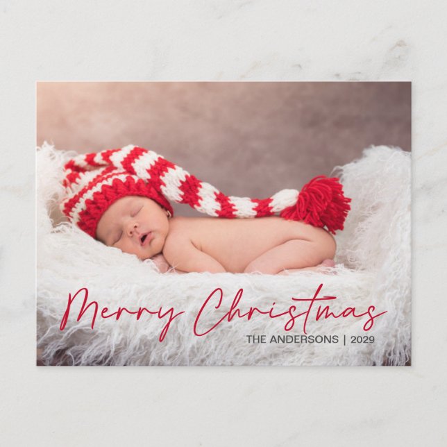 Frohe Weihnachts-White Handwriting-Foto Feiertagspostkarte (Vorderseite)