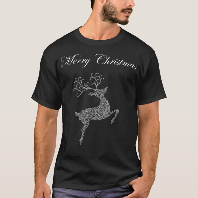 Frohe Weihnachts-White-Rentier-Silhouette T-Shirt (Vorderseite)