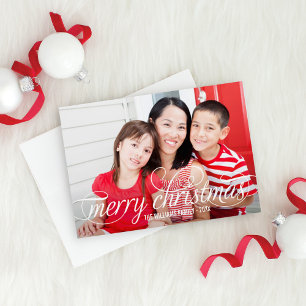 Frohe Weihnachts White Script Foto Overlay Feiertagskarte