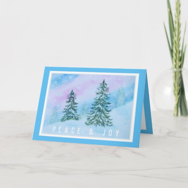 Frohe Weihnachts Winter Bäume Wasserfarbe Karte (Vorderseite)