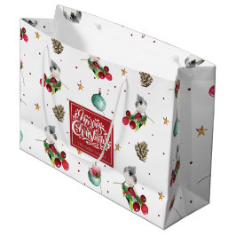 Frohe Weihnachts Winter Bird Muster Personalisiert Große Geschenktüte