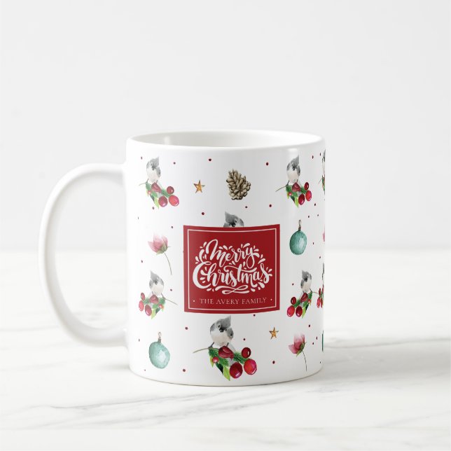 Frohe Weihnachts Winter Bird Muster Personalisiert Kaffeetasse (Links)