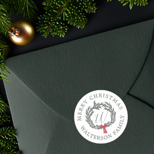 Frohe Weihnachts Winter Garland Wreath Monogram Runder Aufkleber