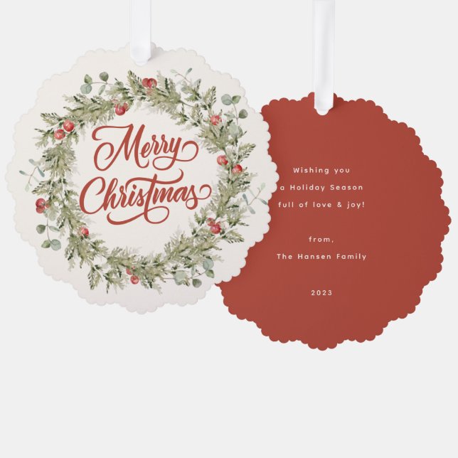 Frohe Weihnachts-Winter-Kranz Ornament Karte (Vorderseite/Rückseite)