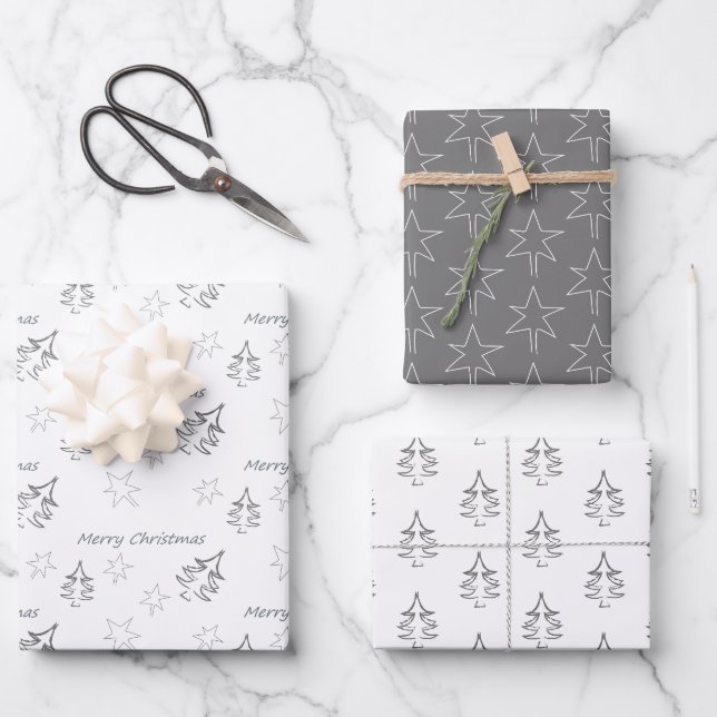 Frohe Weihnachts Winter Pattern Grau Geschenkpapier Set (Vorderseite)
