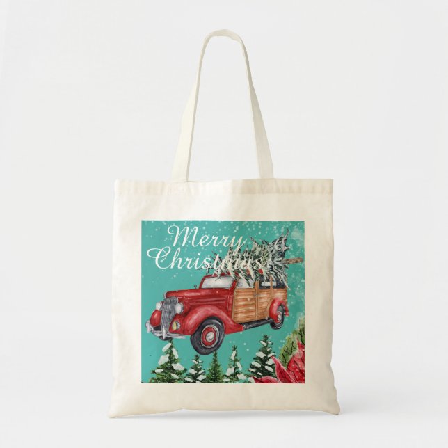 Frohe Weihnachts Winter Schneefall Tote Tasche (Vorne)