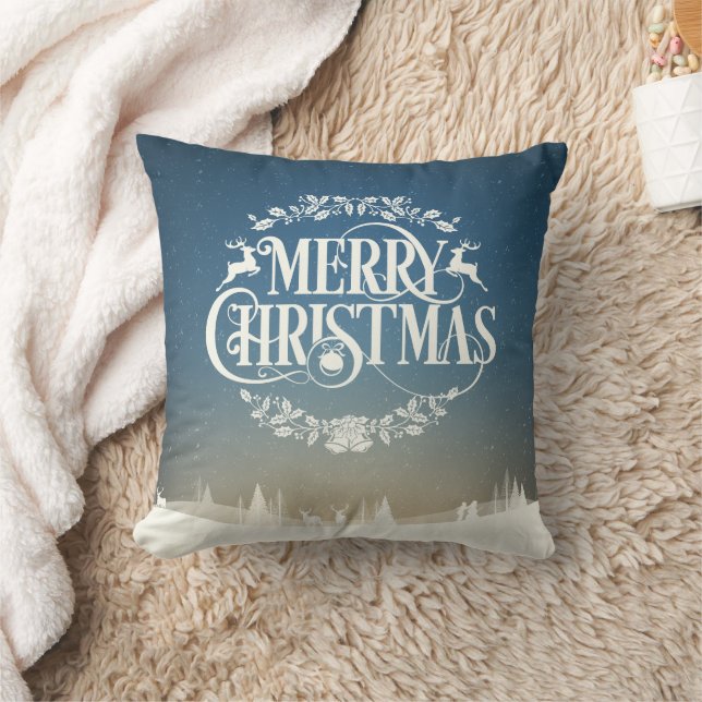 Frohe Weihnachts Winter Snow Szene Kissen (Decke)