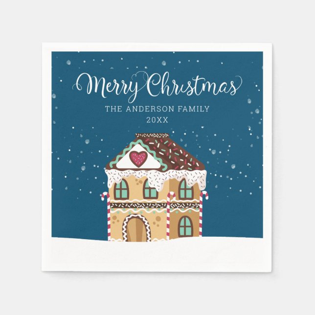 Frohe Weihnachts Winter Szene Gingerbread House Serviette (Vorderseite)