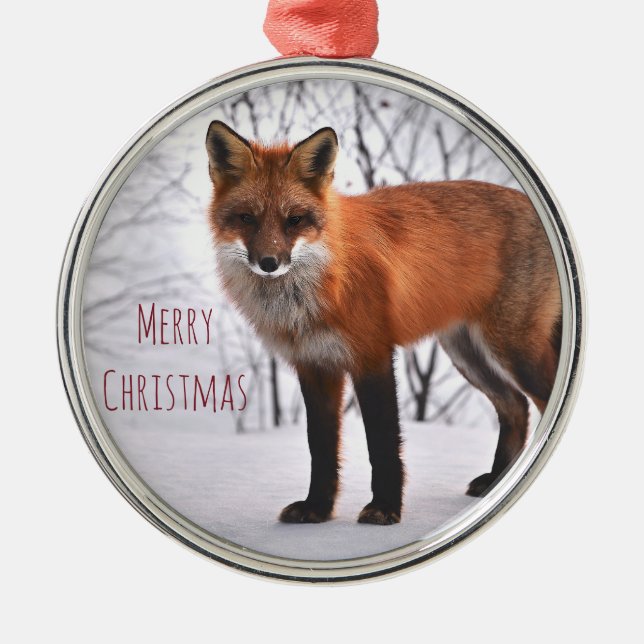 Frohe Weihnachts-Winterfox im Schnee Ornament Aus Metall (Vorne)
