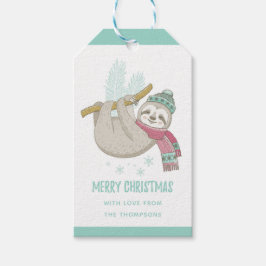 Frohe Weihnachts Winterurlaub Sloth Personalisiert Geschenkanhänger